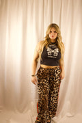 Leopard Print Wide Leg Pants with Side Stripe