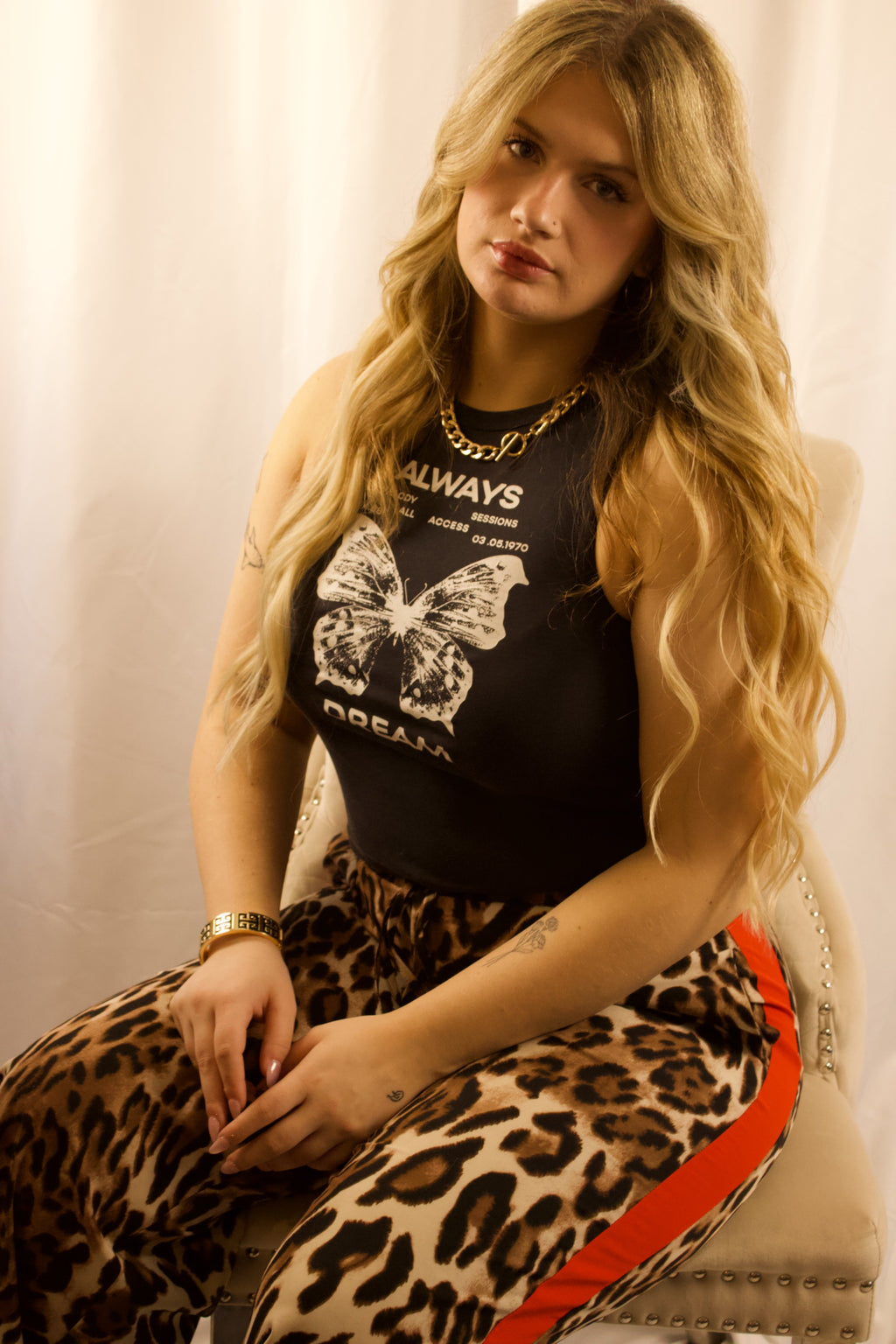 Leopard Print Wide Leg Pants with Side Stripe