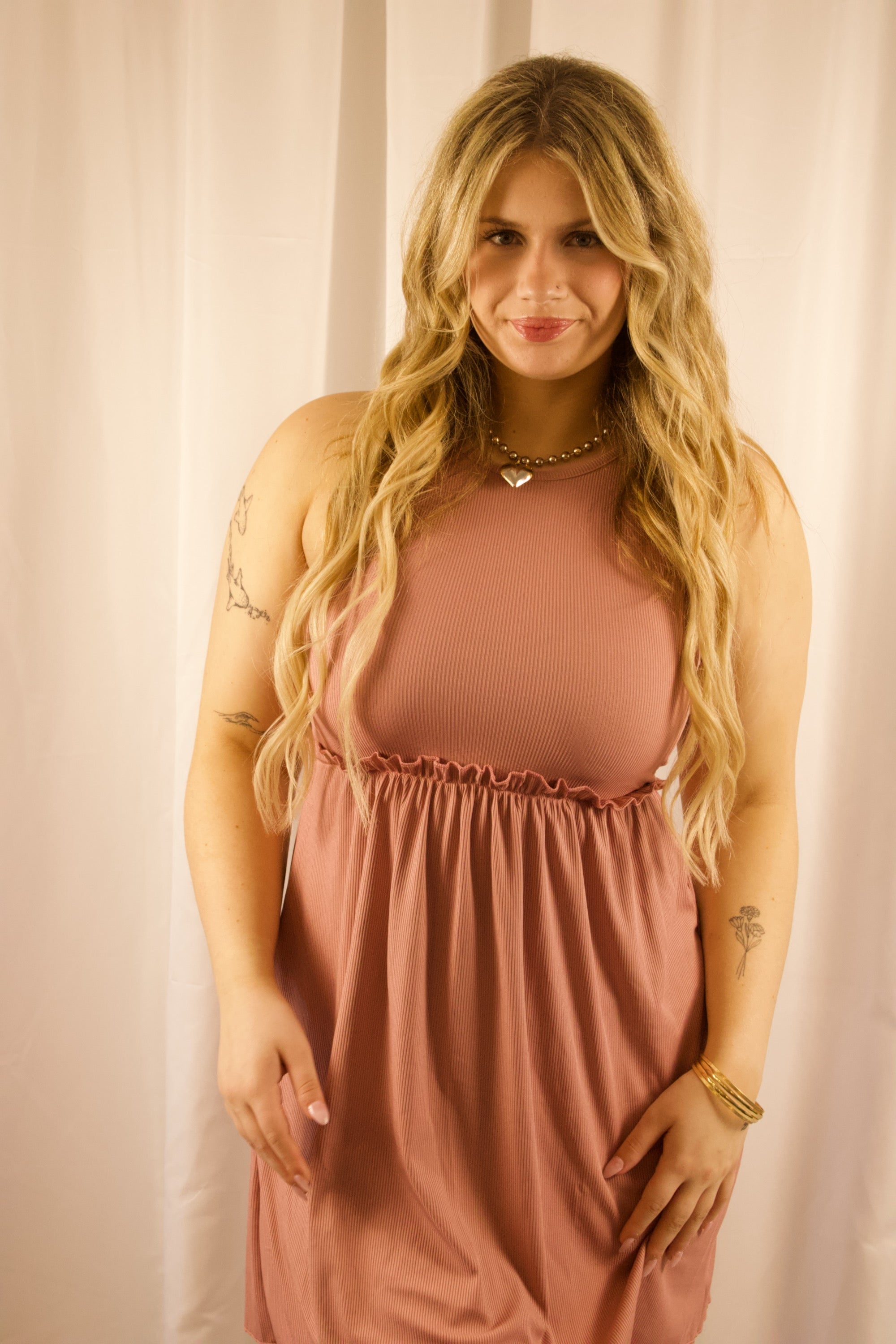 Frill Ribbed Sleeveless Mini Dress