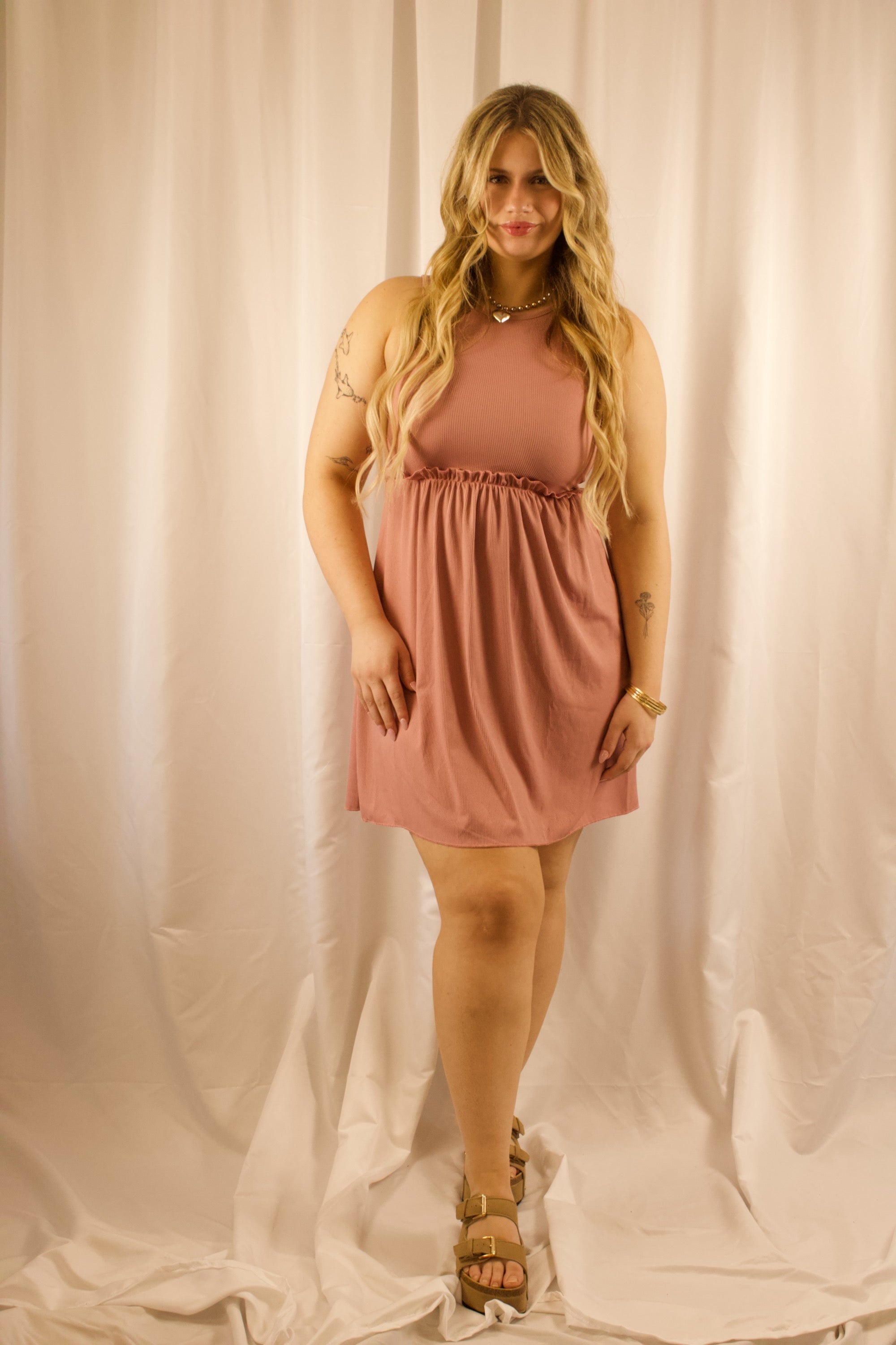 Frill Ribbed Sleeveless Mini Dress