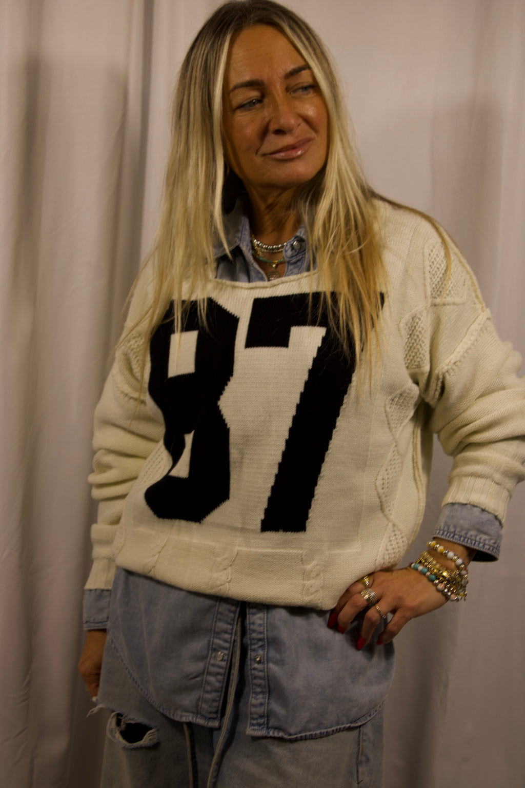 Number 87 Oversized Cable Knit Sweater