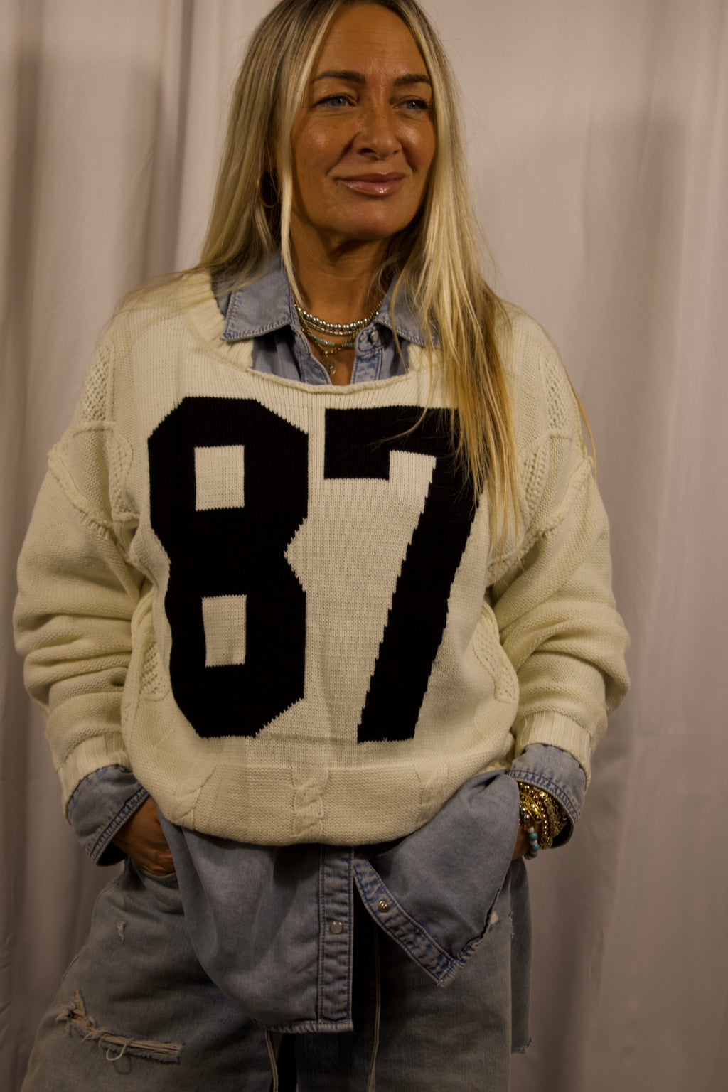 Number 87 Oversized Cable Knit Sweater