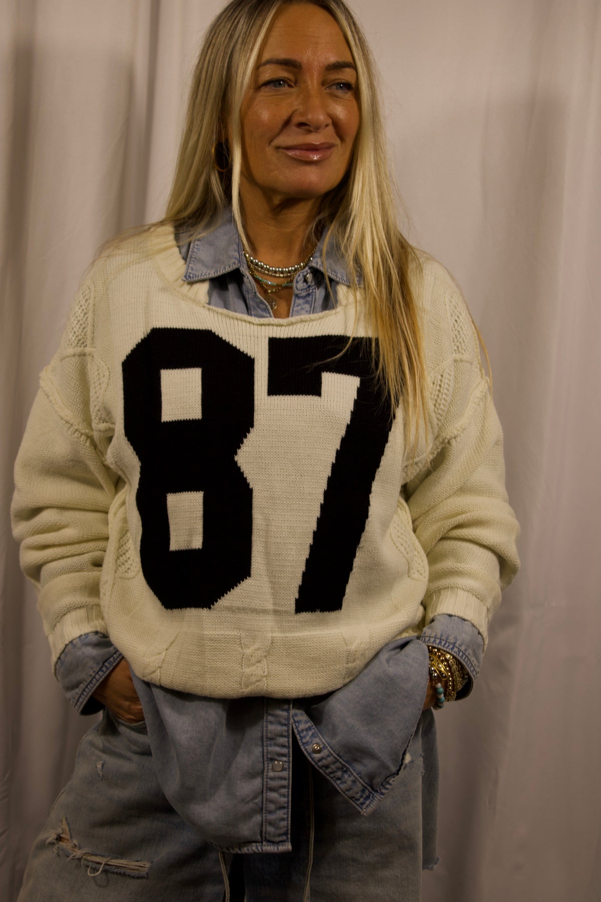 Number 87 Oversized Cable Knit Sweater