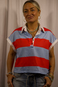 Striped Short Sleeve Cropped Polo Shirt