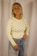 Long Sleeve Polka Dot Slim Fit T-Shirt